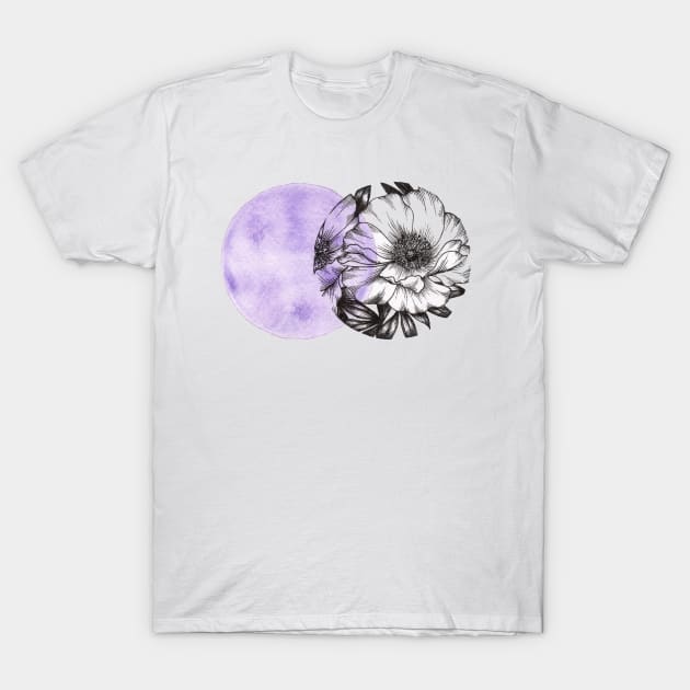 Purple Abstract Peonies T-Shirt by Akbaly